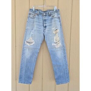 Vintage 00' Levis 501 Distressed Jeans Mens 32x30.5 Light Wash Made in USA